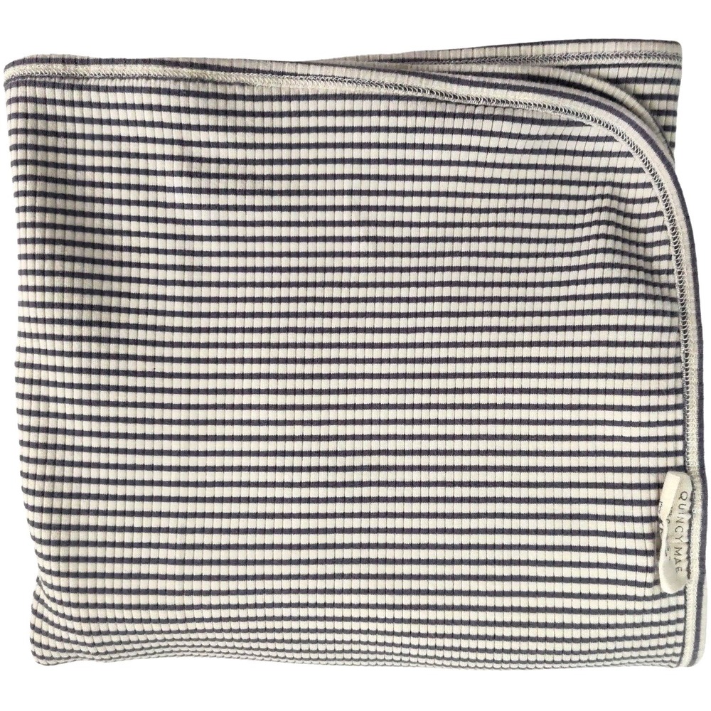 Quincy Mae Ribbed Stripe Organic Baby Blanket Gray Beige Swaddle 2ply Cotton